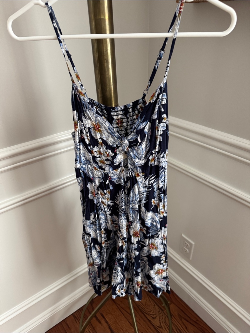 Hummingbird Navy Floral Spaghetti-Strap Romper